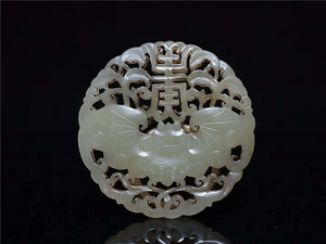 文玩宫廷配饰老玉吊坠收藏 和田玉雕福寿双全镂空蝙蝠玉佩挂件