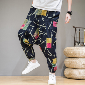 000人付款淘宝特450-男士抽绳松紧腰品牌印花束脚休闲运动长裤 纯棉