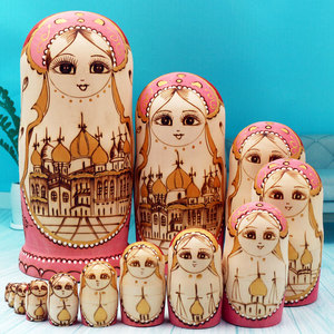 007人付款淘宝10层俄罗斯套娃玩具小猪卡通纯手绘图案木制儿童节礼物