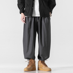 正风日式复古山本宽大版哈伦裤男春夏坠感九分阔腿裤抽绳收脚裤子