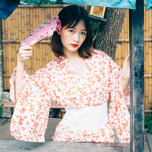 日本女传统樱花和服浴衣睡袍写真长袖改良长款和服正装家居演出服