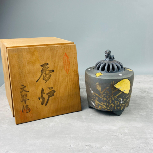 日本回流九谷烧文翠作越前香炉日式家用陶瓷茶道熏香炉客厅摆件11