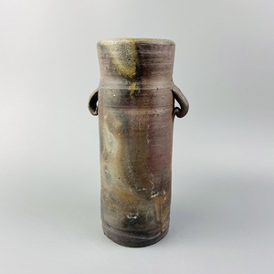 日本备前烧名家金重陶弘作双耳付花瓶花器漂亮胡麻落灰以及绯榉纹