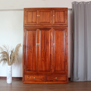 香樟木顶箱柜实木衣柜带顶箱整装家具中式樟木矮衣橱三门大衣柜