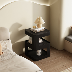 轻奢高级感岩板床头柜现代简约卧室极简床边柜黑色创意小型床头桌