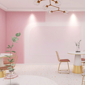 美甲店美容院专用墙纸温馨产后康复中心墙布淡粉色竖条格栅壁纸3d
