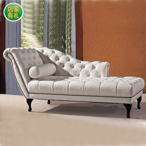 美式欧式沙发椅新古典皮艺贵妃椅复古做旧小户型躺椅休闲榻美人踏