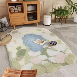 ins风冬季客厅地毯苔藓绿色毛绒加厚卧室床边地垫异形沙发茶几毯