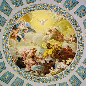 宗教油画风格吊顶墙纸客厅墙面吊顶天使天花板壁纸教堂欧式天顶壁