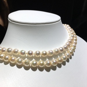 天然强光皇后金akoya珍珠项链近圆形极光白透粉海水珠锁骨链送妈