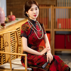 复古改良中国风老上海军阀太太旗袍女长款民国名媛风大码气质高端