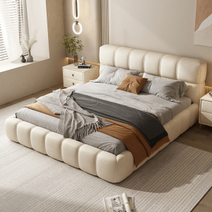 意式简约泡芙床奶油网红布艺床新款现代主卧1.8轻奢双人软包婚床