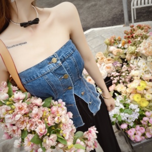 小p衣站 新款牛仔背心吊带上衣