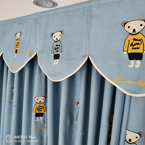 卡通动物小熊儿童泰迪熊窗帘男孩女孩房间卧室飘窗遮光短纱帘简约