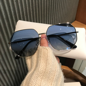 透明蓝色偏光太阳镜男士多边形金属开车韩版潮海边旅行眼镜女墨镜