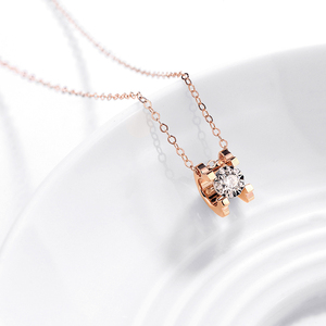 001人付款淘宝牛头钻石项链女18k玫瑰金白金吊坠真钻锁骨链彩金挂坠送