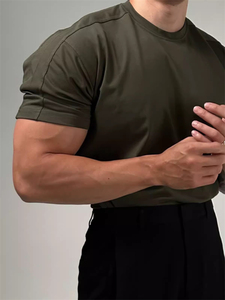 MRDONG韩国男装代购精工双线拼接纯色弹力修身健身打底衫短袖T恤