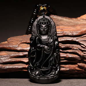 赏峰黑曜石南海观音吊坠男项链饰品观世音菩萨佛像挂件项坠礼物女