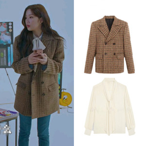 女神降临林周京文佳煐同款毛呢格纹西装羊毛外套衣服女