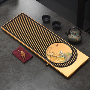 新中式纯黄铜茶盘轻奢排水式茶托盘家用办公室小茶台茶海干泡茶具