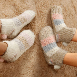 冬季保暖脚加厚仿貂毛线羊羔绒防滑地板袜子女韩版短筒居家睡眠袜