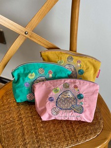 日本代购刺绣ballchain化妆包刺猬环保布袋收纳袋尼龙布袋包中包