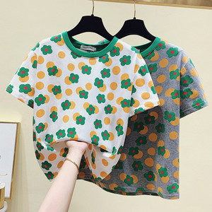 自我休闲2080淘宝丽子原创 上衣小碎花短袖套头纯棉文艺休闲短款