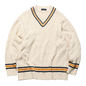 nautica tennis sweater 长谷川监制复古条纹校园风v领针织毛衣