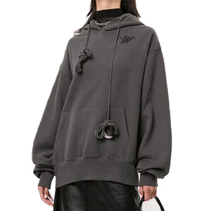 we11done秋冬新款加绒加厚连帽卫衣d字铁环宽松高街风ins男女外套