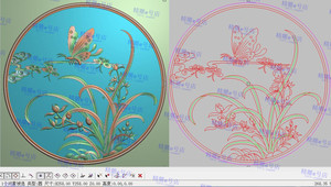 a精雕蝴蝶兰花圆背板灰度浮雕图精品春夏秋冬之夏兰门板258x258