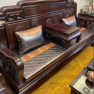 定做新中式红木真皮沙发坐垫靠背牛皮定制实木家具沙发垫椅垫垫子