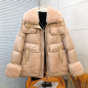欧货山羊绒毛领皮草羽绒服女2022冬新款桑蚕丝鹅绒服皮毛一体外套