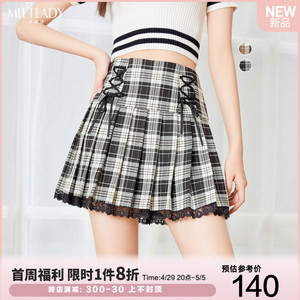 米莱达高腰a字蕾丝半身裙女2022夏季新显瘦辣妹纯欲jk格子百褶裙