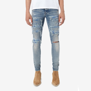 2021新款潮牌amiri高街腰果花贴布破洞修身小脚裤slp牛仔裤男裤子