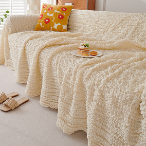 奶油系泡泡纱沙发盖巾四季通用防滑沙发坐垫一片式全盖万能沙发毯
