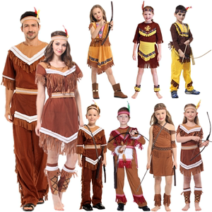 万圣节儿童部落酋长演出服装成人印第安公主野人原始土著人亲子服