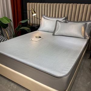 夏天冰丝凉席三件套1.8/2m床上家用空调凉席床笠款可折叠水洗席子