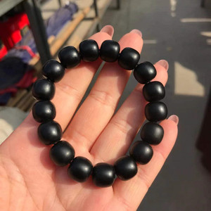 新疆天然和田玉手串籽料墨玉全墨黑玉老型男士手链12mm玉质细腻