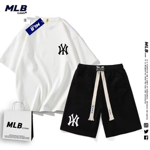 MLBNY潮牌短袖t恤男士夏季2024新款休闲运动套装情侣款短裤两件套