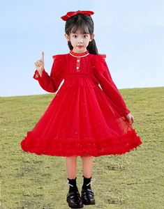 女童加绒连衣裙春装儿童红色蓬蓬纱裙女孩新年公主裙春秋礼服裙子