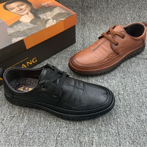 千里狼新款皮鞋男真皮秋季商务休闲男鞋软底软皮系带青年百搭鞋子