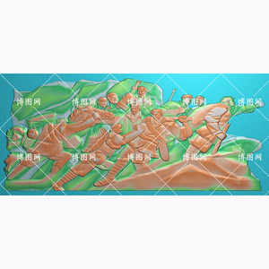 天木易居精雕图灰度图电脑雕刻图wh-208红军抗战人物屏风壁画