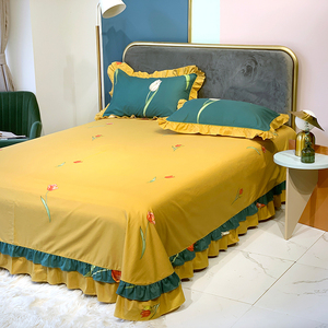 带花边的床单荷叶边纯棉单件可爱小清新少女 两米大床2 2.2双人床