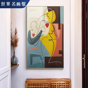 手绘临摹毕加索装饰画《几何人物》走廊过道手工抽象人物油画定制