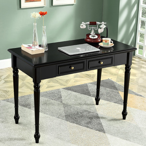 黑色书桌美式全实木家用书房卧室欧式法式复古小户型电脑桌写字桌