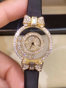 二手正品 萧邦18k黄金蝴蝶结石英女表 肖邦满天星钻石手表流动7钻