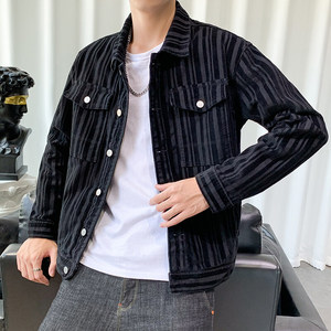 官方yishion/以纯春季灯芯绒外套男韩版潮流条纹牛仔夹克帅气男装