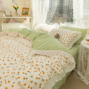 韩式田园小碎花被罩四件套公主蕾丝花边被套被单单件简约夏季床单