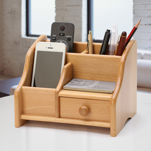 实木多功能带抽屉笔筒创意时尚办公用品桌面摆件木质办公室学生文具