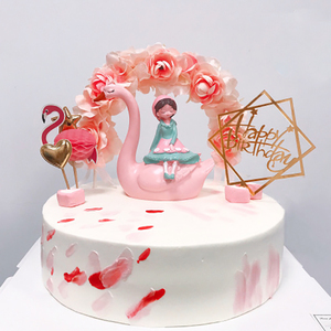 ins唯美拱门花朵玫瑰花环蛋糕装饰大号火烈鸟配件甜品台烘焙插件